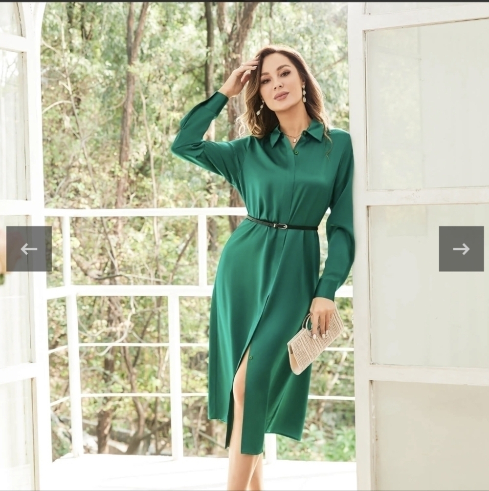 Slipintosoft 100% Mulberry Silk Green Midi Dress